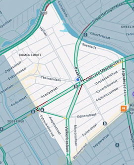 Het Valkenbosplein vormt de verbinding tussen Bomenbuurt, Regentessebuurt en Duinoord.